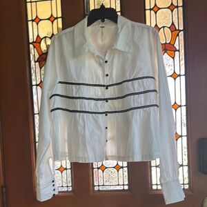 Free People White Button Down Shirt with Black Accents